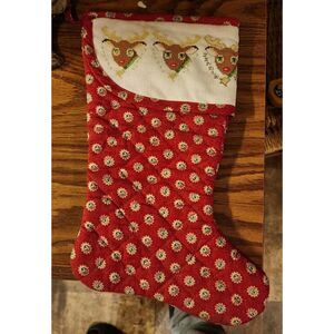 Vintage Handmade Needlepoint Reindeer Christmas Stocking One Of A‎ Kind